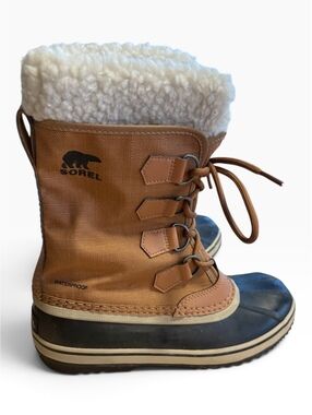 Sorel Winter Carnival Waterproof Snow Boots Camel Brown Tan Black Size 7